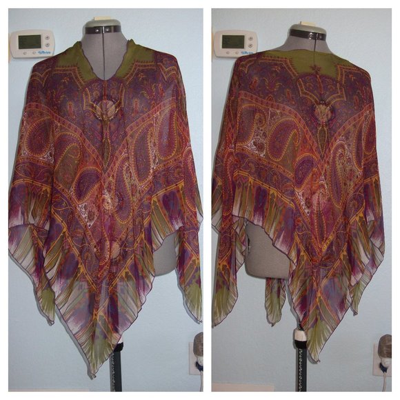 Echo Tops - ECHO 100% Silk Handkerchief Scarf Blouse Poncho